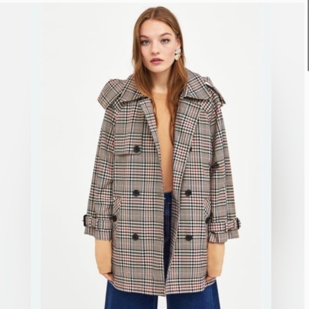 ZARA Double Breasted Trench Coat Heritage Check